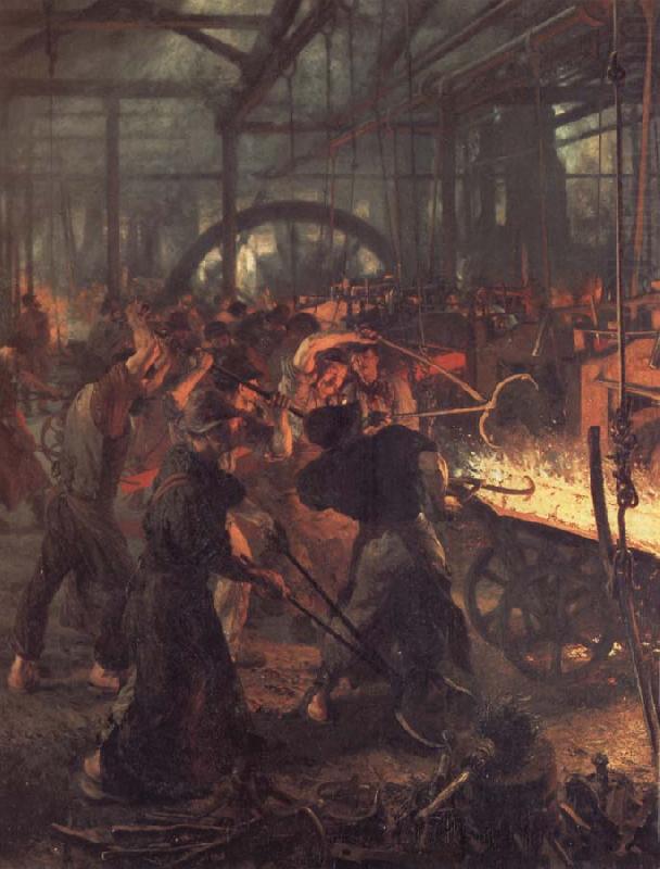 Adolph von Menzel Das Eisenwalzwerk,Ausschnitt:Einschieben des Blockes in das Walzwerk china oil painting image